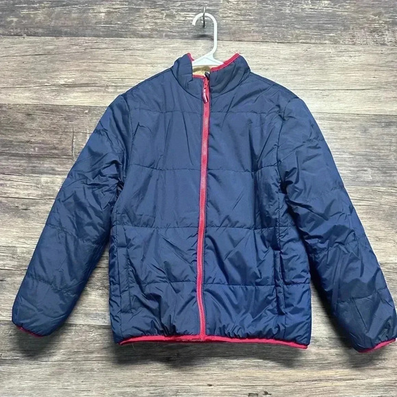 Members Mark Reversible Cream and Blue Color Blocked Puffer Jacket Boys 14/16 - Picture 2 of 5